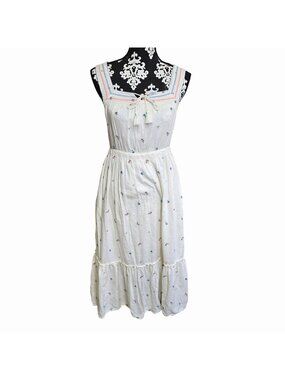 Old Navy XS Sleeveless Midi Dress White Floral Embroidered Boho Peasant